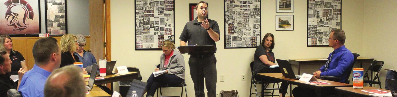 INCOMING Richmond High School Principal Justin Remington talks to the Board of Education about graduation dates and photo sessions for graduates. J.C. VENTIMIGLIA | Staff