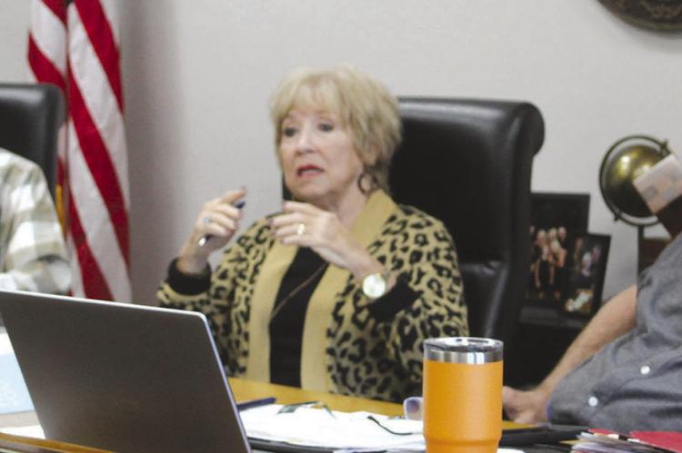 COMMISSIONER MAX HOCKEMEIER (from left), Presiding Commissioner Shelia Tracy and Commissioner Bobby Don Davis respond to public questions about venue enforcement, courthouse repairs and county authority. MIRANDA JAMISON | Staff