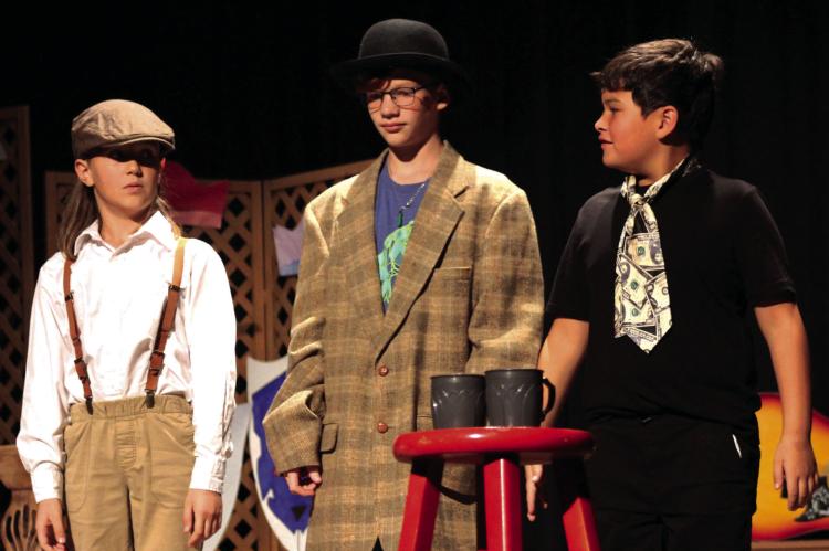 GABRIEL RODENBURG, Trent Grimpo and Maverick Pierson appear in a theater camp production of “Treasure Island, A Radio Play” by Ruth Giordano Aug. 13 at the Farris Theatre in Richmond. SOPHIA BALES | Staff