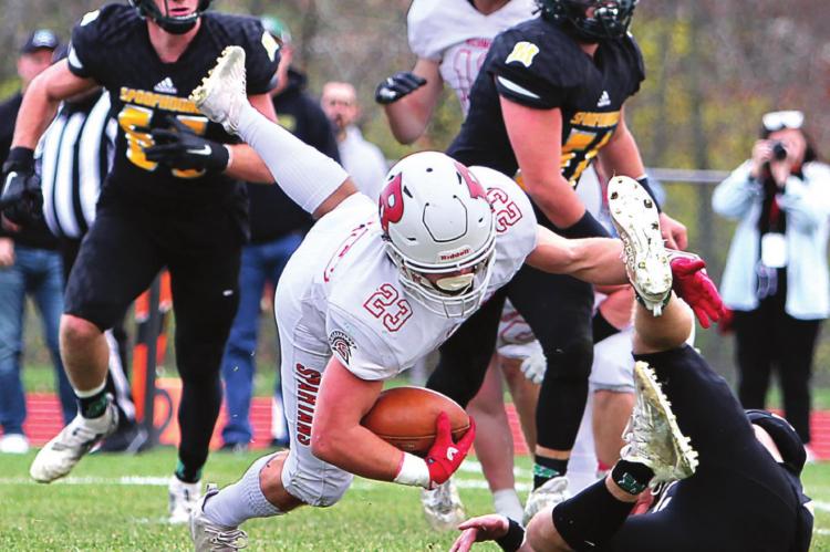 J.C. VENTIMIGLIA | Staff RICHMOND junior running back Aidan Ivison fights for yards against Maryville in the quarterfinal contest.