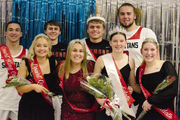 THE ROYALTY COURT for the 2023 Court Warming are (back row) Prince Donivan Williams, Prince Dayne Loftin, king Eli Steele and Prince Jack Gouge. Front row: Princess Zalie Gregory, Princess Aireanna Hoeppner, Queen Trinidy Fisk and Princess Haylee Weber. SHAWN RONEY | Staff