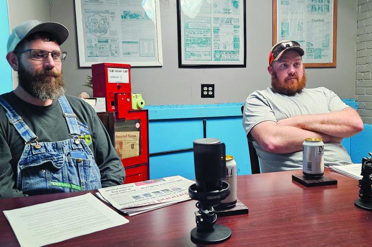 ZAC GREGORY (left) of Total Plumbing KC and Dale Askamit of Big Country Plumbing discuss common plumbing issues and homeowner maintenance during a Ray County Voices podcast recording. MIRANDA JAMISON | Staff