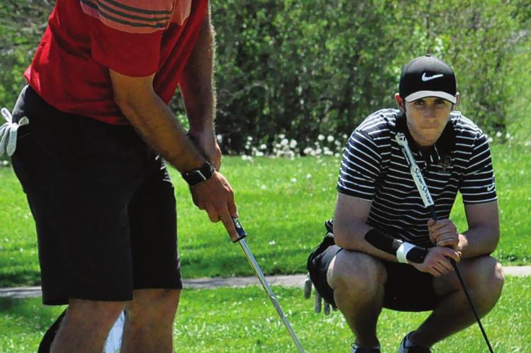RICHMOND SENIOR Timmy Hamilton putts on the 18th green April 30 at Shirkey Golf Course in tournament play. SHAWN RONEY | Staff
