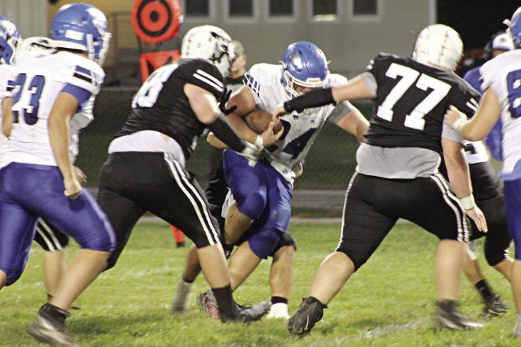 THE AGGIES, shown facing Southwest of Livingston County/Hale/Tina-Avalon Sept. 29 at Hardin-Central, are prepping to take on another punishing runner this week: Orrick senior Jaxon Miller. SOPHIA BALES | Staff
