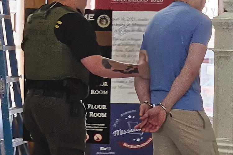 JUAN-DAVID GUTIERREZ was met by Ray County deputies as he walked into the courthouse. He was arrested upon arrival due to a warrant issued after he was released from jail on the wrong bond amount. MIRANDA JAMISON | Staff