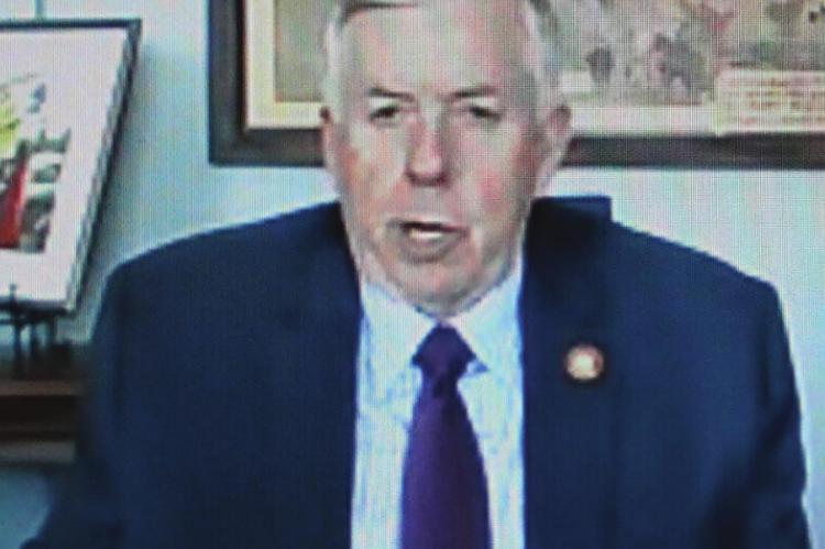 USING a social media platform, Gov. Mike Parson talks about the ongoing opioid crisis with media members last week. J.C. VENTIMIGLIA | Staff