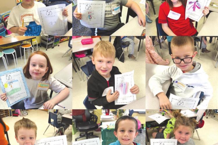 STUDENTS from Shelbie Jones’ room show off Wacky Wednesday art.