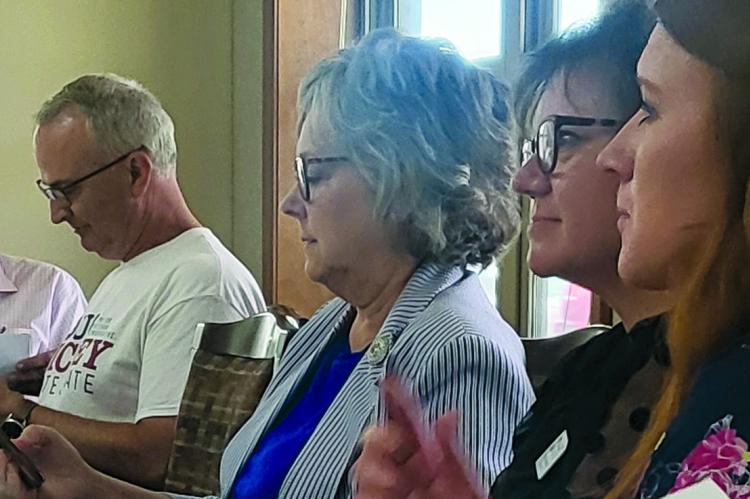 TERRY THOMPSON (from left), Doug Richey, Peggy McGaugh, Doreen Hasebeck and other participants listen to issues during the presentation. SHARON DONAT | Staff