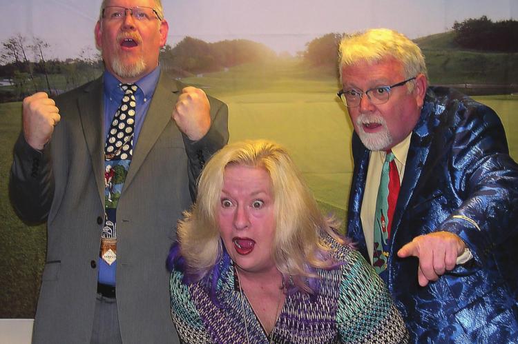 AMONG THE CAST MEMBERS still waiting to perform in “The Odd Couple,” from left, are Misti McKenzie, Rex Simmons and Ron Ruisinger Jr.