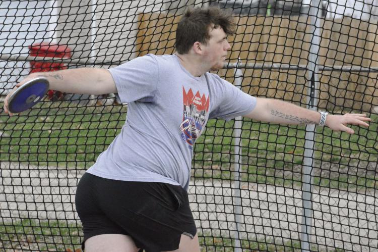 HARDIN-CENTRAL SENIOR Jesse Doyle, shown working on his discus throwing March 14, looks to qualify for Class 1 sectional competition, having missed sectionals by one position in 2023. SHAWN RONEY | Staff