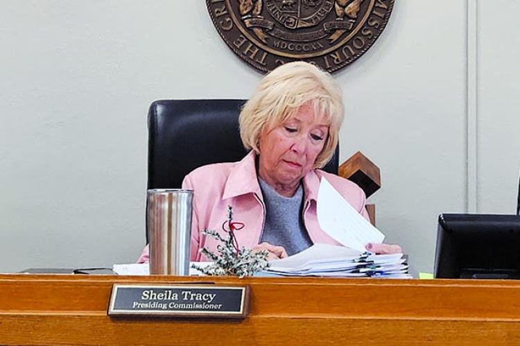 RAY COUNTY COMMISSIONERS review reports and payables during a recent session. MIRANDA JAMISON | Staff