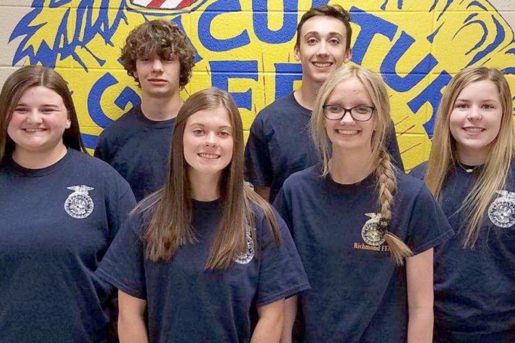RICHMOND FFA officers for 2022-23 are, from left, staggered between front and back, Josie Scott, Will Robinson, Grace Bozarth, Noah Nichols, Alli Powell and Allison Coats. SUBMITTED