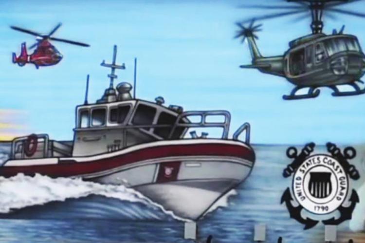 THIS SEGMENT is part of the larger mural honoring the armed services on the wall of Lawson Veterans of Foreign Wars Post 6278.