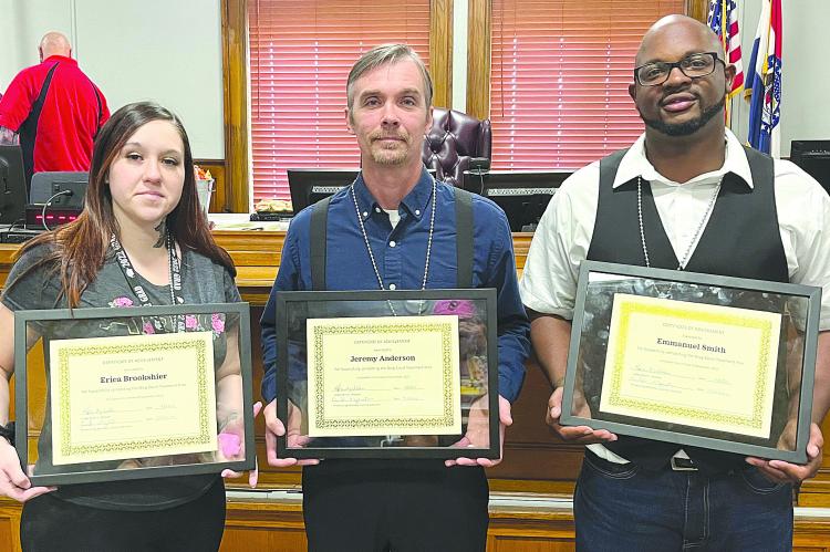 ERICA BROOKSHIER, Jeremy Anderson and Emmanuel Smith are three of the four graduates of Ray County’s 30th drug court graduation ceremony, held Sept. 2 at the Ray County Courthouse. SOPHIA BALES | Staff
