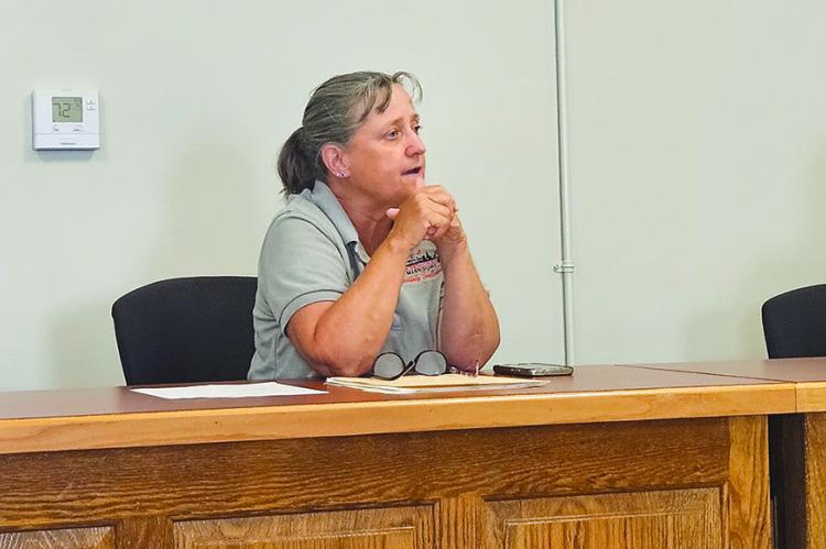 COMMUNITY DEVELOPMENT DIRECTOR Lisa Hastings (center) explains the proposed layout of the four residential lots included in the Leon Acres subdivision. MIRANDA JAMISON | Staff