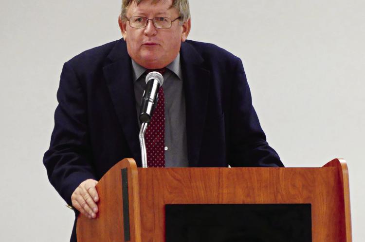 FORMER RICHMOND coach and teacher Steve Hitchcock gives his induction speech.