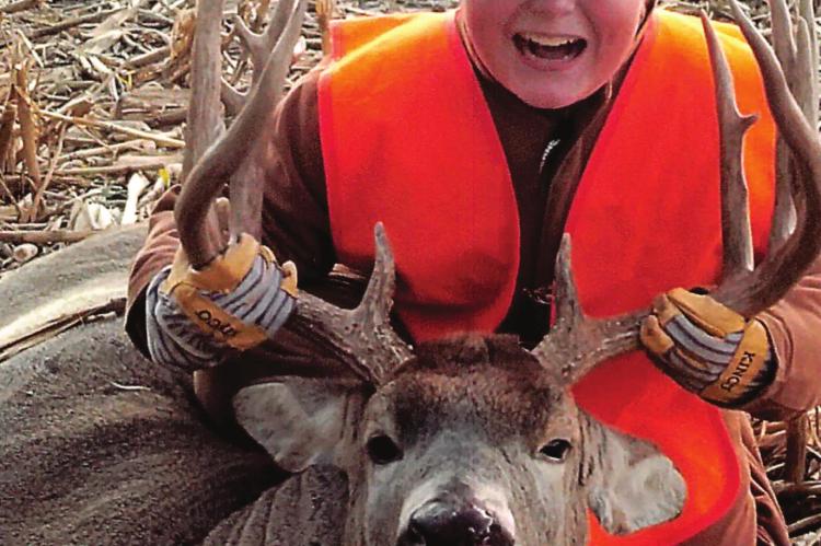 SURPRISE and joy light the face of Noah Edwards, 12, Richmond, after he brings down a 16-point buck.