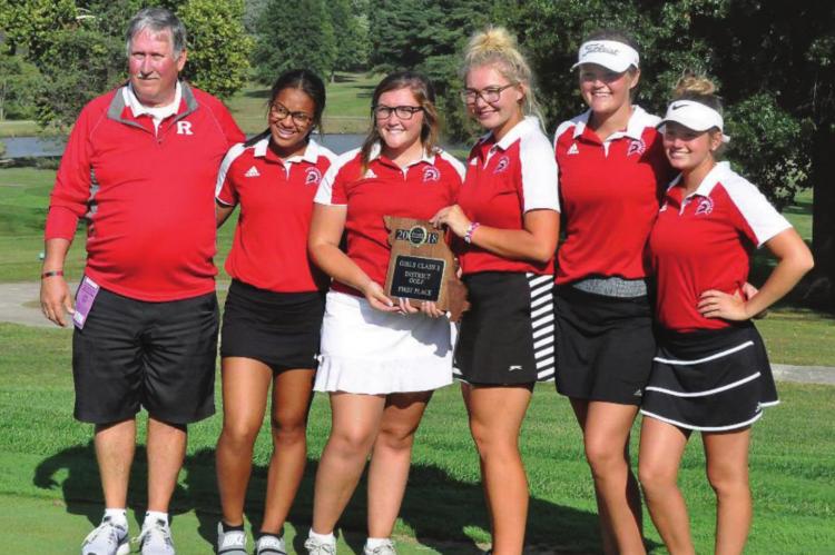 SHAWN RONEY | Richmond News TAYA WEBER, pictured second from right as part of Richmond’s 2018 district championship girls golf team, has signed to play women’s golf at Fort Scott (Kansas) Community College.