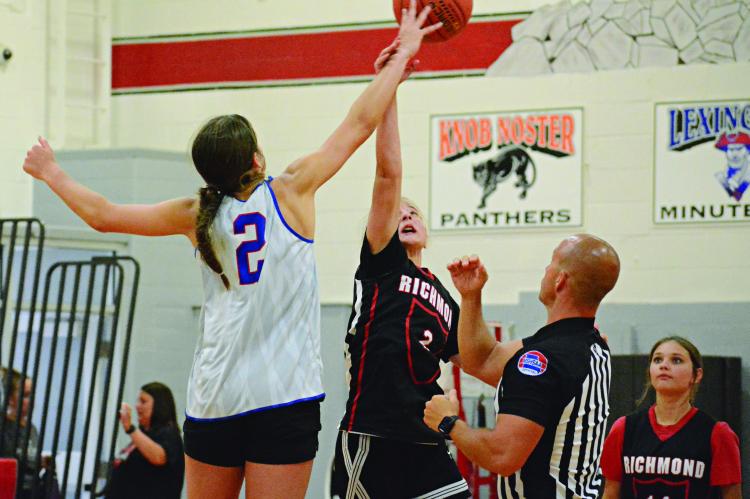 SYDNEY APPLEBERRY, shown here jumping for Richmond in a June summer girls basketball shootout game in Carrollton, is an inspirational figure because of her resolve to stay engaged with sports, despite a recent injury, and to heal so she can return to playing sports. Ditto Genevieve Didier, Appleberry’s basketball and track teammate; and Kansas City Chiefs quarterback Patrick Mahomes II, who appears to have healed nicely from a recent ankle injury. SHAWN RONEY | Staff