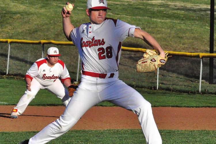 FRESHMAN RELIEVER Jagger Shepard bears down for the Spartans on April 1 during their home opener with Lafayette County of Higginsville. SHAWN RONEY | Staff