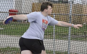 HARDIN-CENTRAL SENIOR Jesse Doyle, shown working on his discus throwing March 14, looks to qualify for Class 1 sectional competition, having missed sectionals by one position in 2023. SHAWN RONEY | Staff