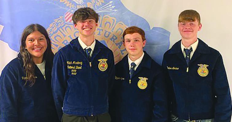 ORRICK FFA POULTRY Team members are Victoria Graves (from left), Logan Dennis, Ozzden Ayres and Dalton Lorino. The group took second place in state competition. Submitted