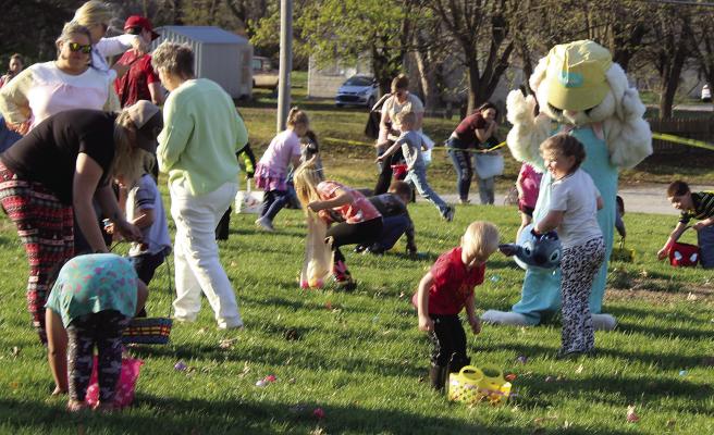 THE EASTER BUNNY helped children collect eggs at Maurice Roberts Park. MIRANDA JAMISON | Staff