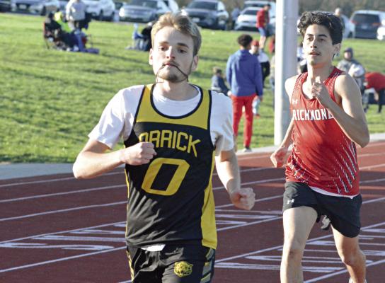 MASON KUSTERS, seen here running in April for Orrick at a meet in Carrollton, is moving on to run cross country and track at William Jewell College in Liberty. He plans to study communications at the private college. SHAWN RONEY | Staff