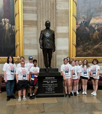 RICHMOND MIDDLE Schoolers stand by the Harry S. Truman Memorial in Washington, D.C. All eighth graders had the chance to sign up for the annual trip with Middle School math teacher Brenda Hamm. Submitted