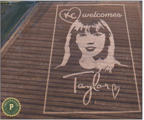 PRECISION MAZES | Submitted SEE PAGE 7 Precision Mazes team collaborated with local Orrick farmer Tom Waters to welcome Taylor Swift. The design can only be seen from above.