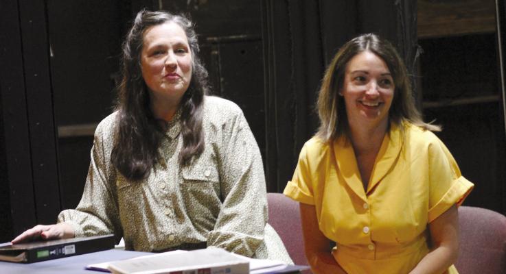 CINDY SAUSE (left) and Danielle Green are in character as Luby Moore and Sammy Porter. The “First Baptist of Ivy Gap” plays tonight at 7:30 p.m. SOPHIA BALES | Staff