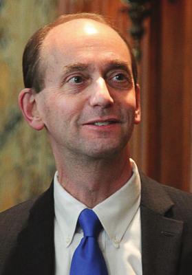 MISSOURI Auditor Tom Schweich prepares to address Missouri Press Association members in Jefferson City on Feb. 12, 2015. One year later, he commits suicide.