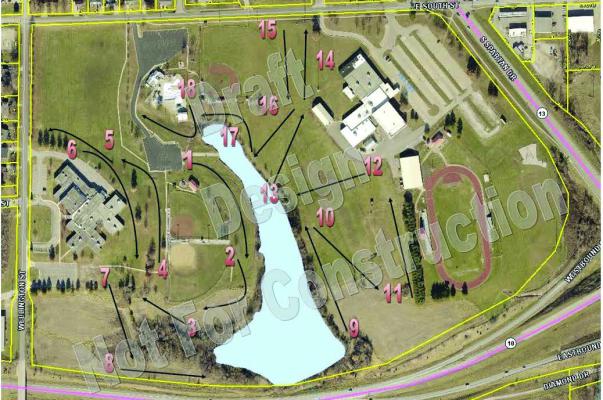 THE INITIAL LAYOUT of the future disc golf course around Southview Park in Richmond is shown here. The course will be available to residents and visitors. Both the school board and city officials must approve the final design. JAMES GORHAM | Submitted