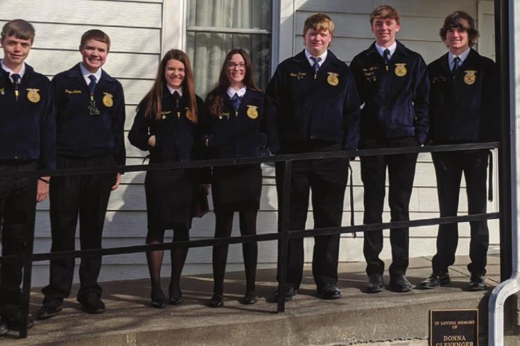 EIGHT RICHMOND FFA members participate in worship and fellowship at Old New Garden Primitive Baptist Church to kick off National FFA Week. The attendees are: Colton Curtis, Kody Caldwell, Kayne Weber, Jodi Robinson, Lily McIntosh, Corbin Calvert, Thomas Steffens and Dylan Powell.