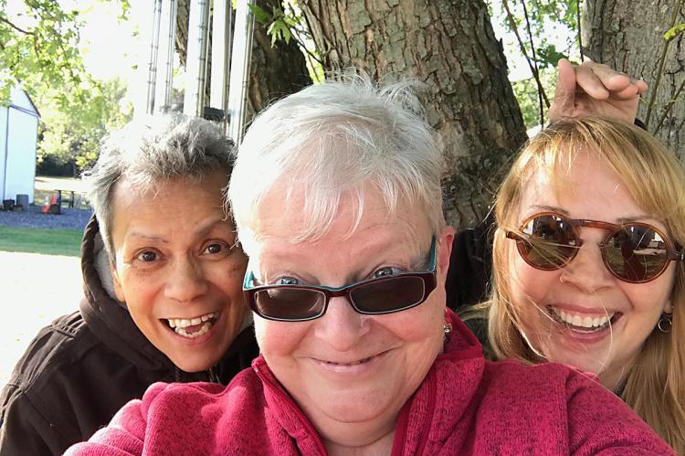 RECONNECTED FRIENDS after 45 years still know how to have a blast. From left: Lucy Colon, Liz Johnson and Monica Guerra. LIZ JOHNSON | Staff