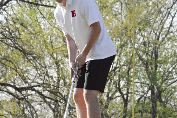 RICHMOND JUNIOR Morgan Battagler, seen here putting at the end of his round in a dual with Odessa Monday at Shirkey Golf Course, has joined an elite group of golfers who’ve made a hole-in-one. SHAWN RONEY | Staff