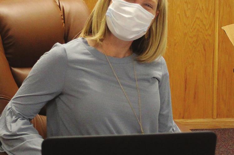 BOARD PRESIDENT Penny Vandiver is the only person wearing a mask at the board meeting. J.C. VENTIMIGLIA | Staff