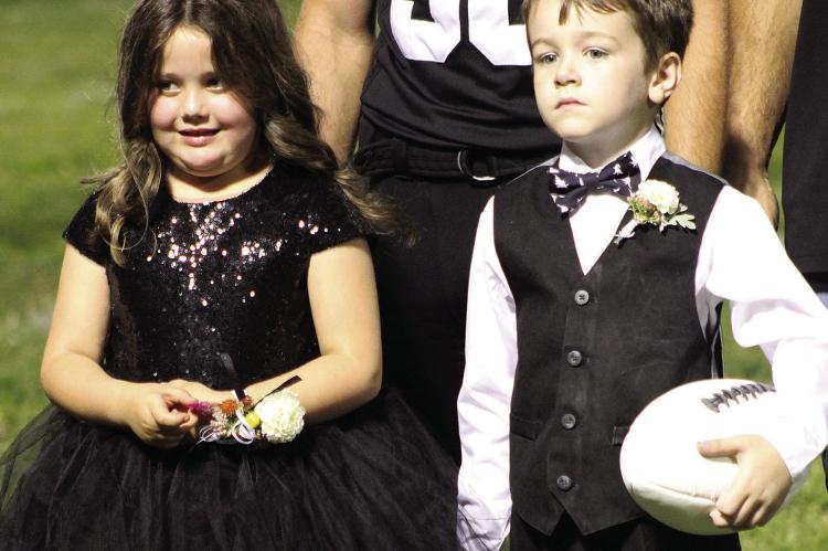 SOPHIA ANDERSON (left) and Wesley Douglas are the Hardin-Central (H-C) kindergarten royalty during the H-C Homecoming King and Queen announcement.