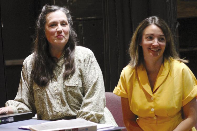 CINDY SAUSE (left) and Danielle Green are in character as Luby Moore and Sammy Porter. The “First Baptist of Ivy Gap” plays tonight at 7:30 p.m. SOPHIA BALES | Staff
