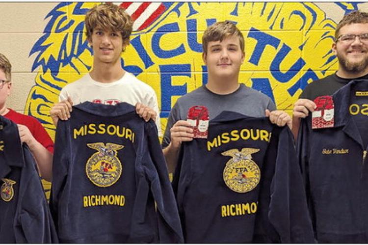 RICHMOND STUDENTS Ben Curtis (from left), Seth James, Brady McClure and Tobias Stoner accept the Future Farmers of America Creed. | Submitted
